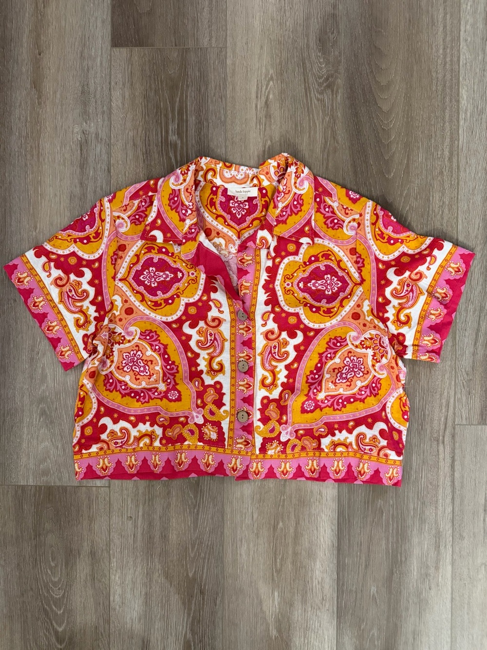 Haute Hippie Pink & Orange Paisley Button-Front Crop Shirt SMALL